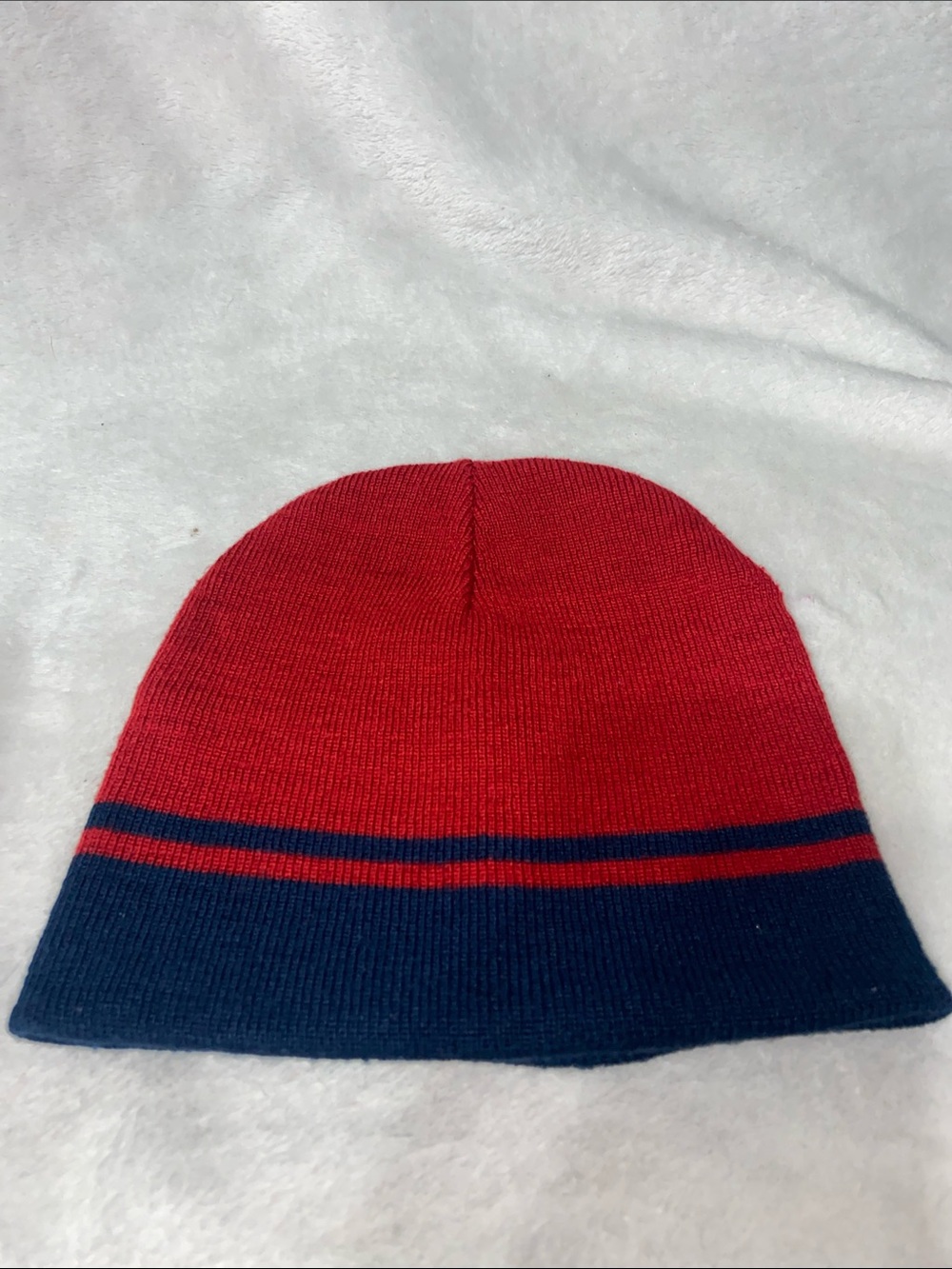 Kids Red and Navy Two-Tone Knit Beanie